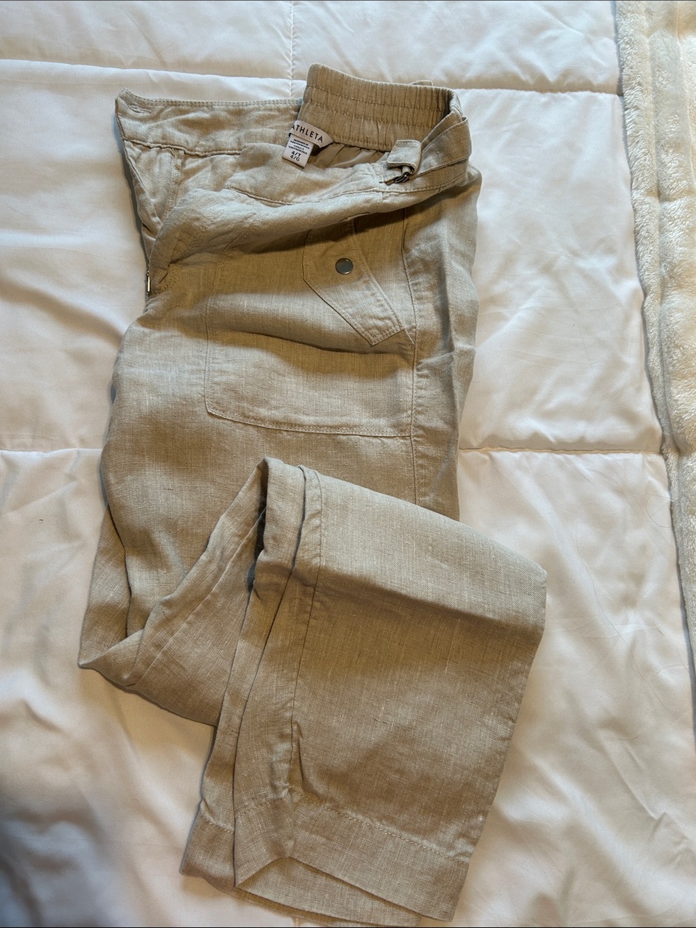 Athleta Women's Tan Straight-Leg Linen-Blend Pants